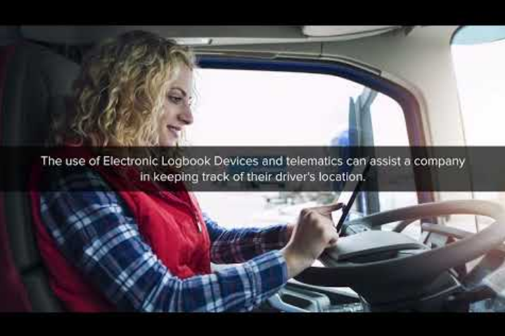 Female truck driver using an electronic logbook