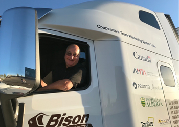 Dale Howard in a Bison Transport truck